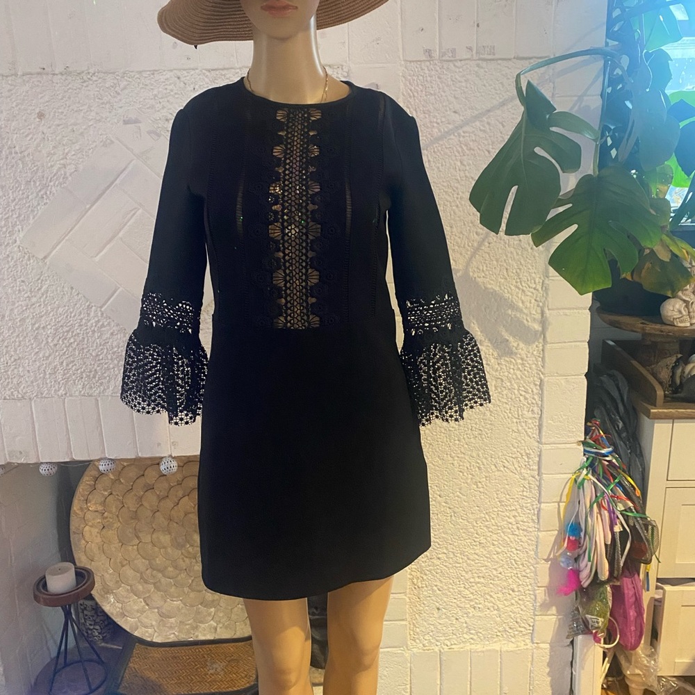 Self-Portrait Black Dress with Lace Sleeves